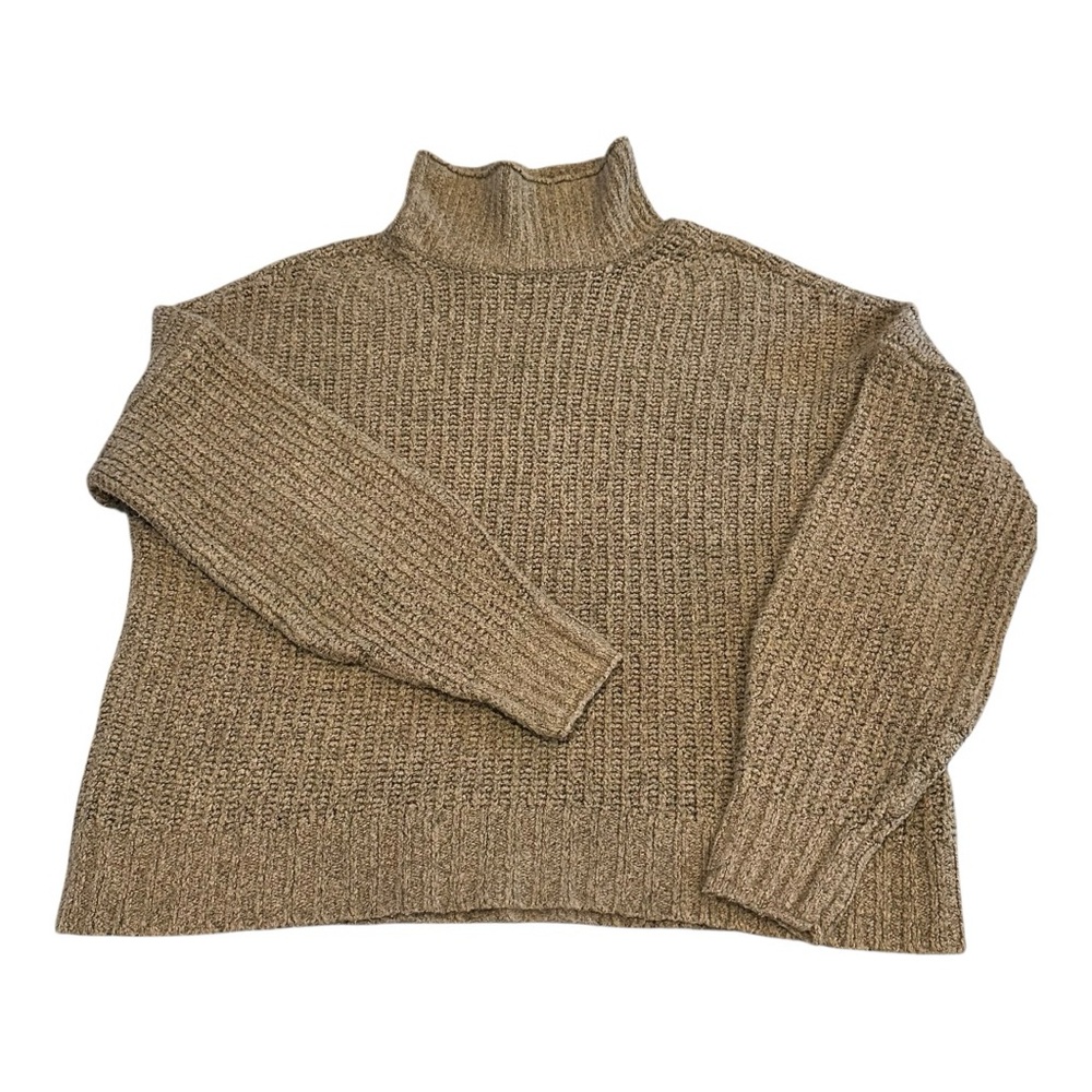 American Eagle Sage Green Tan Chunky Mock Neck Ribbed Sweater Women’s‎ M